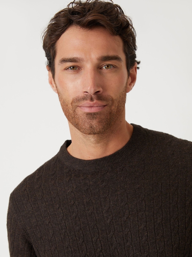 Threadbare Dark Brown Cable Knit Crew Neck Jumper - Image 4 of 4
