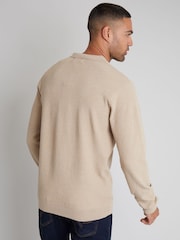 Threadbare Neutral Long Sleeve Textured Knitted Polo Shirt - Image 2 of 4