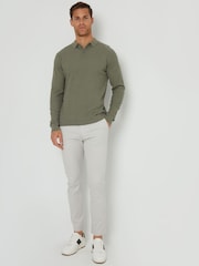 Threadbare Green Long Sleeve Textured Knitted Polo Shirt - Image 3 of 4