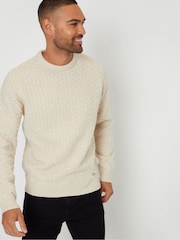 Threadbare Cream Textured Knit Crew Neck Cream Jumper - Image 1 of 4