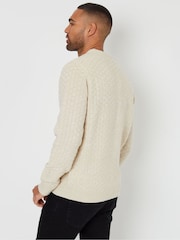 Threadbare Cream Textured Knit Crew Neck Cream Jumper - Image 2 of 4