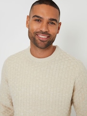 Threadbare Cream Textured Knit Crew Neck Cream Jumper - Image 3 of 4