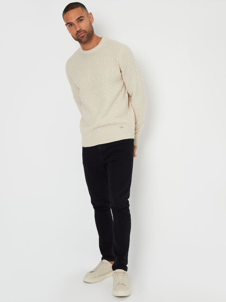 Threadbare Cream Textured Knit Crew Neck Cream Jumper - Image 4 of 4 Threadbare Cream Textured Knit Crew Neck Cream Jumper - Image 4 of 4