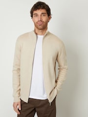 Бежевый - Threadbare Zip-Through Funnel Neck Knitted Cardigan - Image 1 of 5