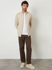 Бежевый - Threadbare Zip-Through Funnel Neck Knitted Cardigan - Image 3 of 5