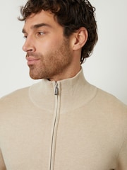 Бежевый - Threadbare Zip-Through Funnel Neck Knitted Cardigan - Image 4 of 5