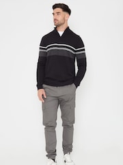 Threadbare Black Colourblock Quarter Zip Knitted 100% Cotton Jumper - Image 3 of 4