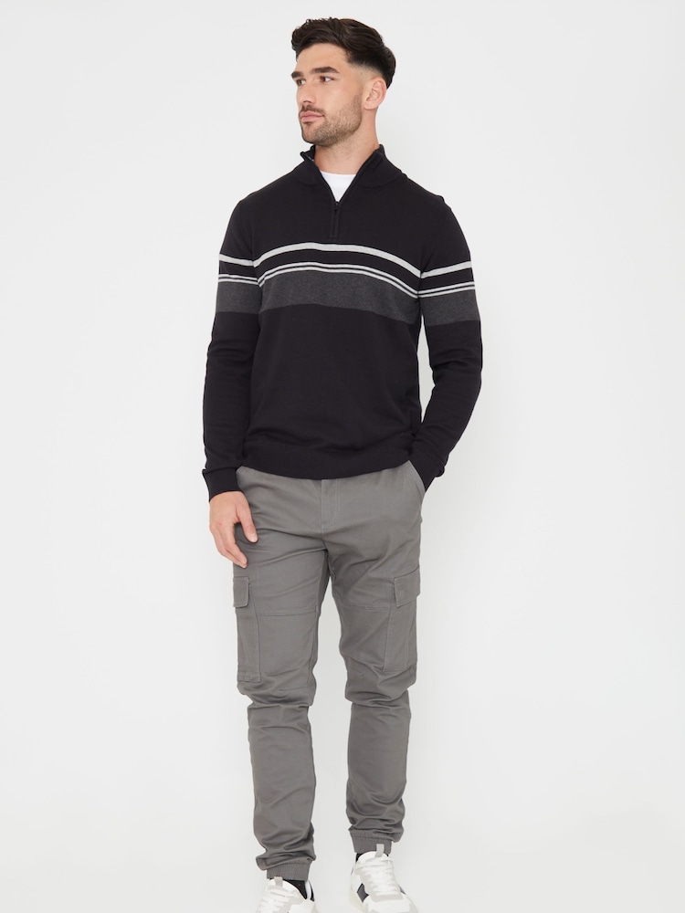 Threadbare Black Colourblock Quarter Zip Knitted 100% Cotton Jumper - Image 3 of 4