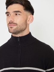 Threadbare Black Colourblock Quarter Zip Knitted 100% Cotton Jumper - Image 4 of 4