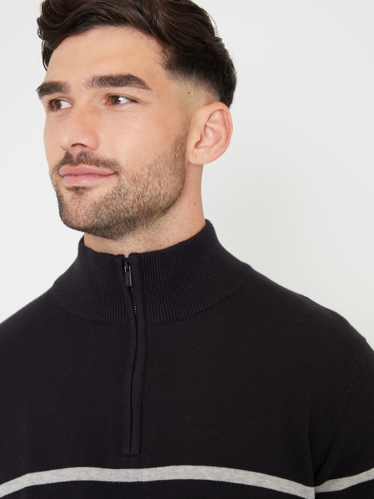 Threadbare Black Colourblock Quarter Zip Knitted 100% Cotton Jumper - Image 4 of 4