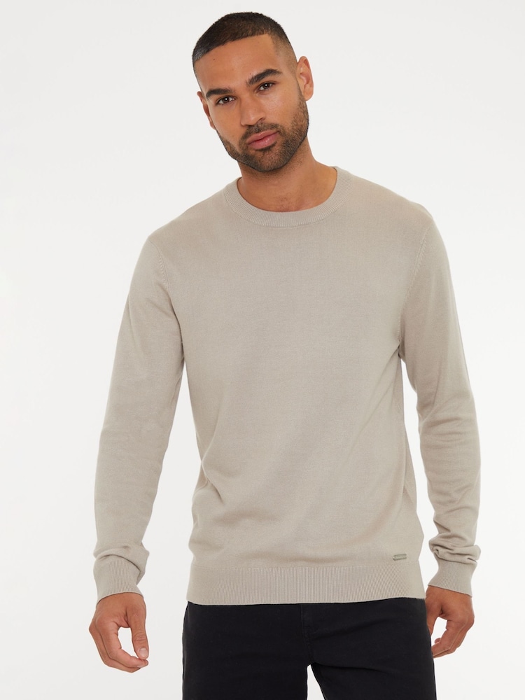 Threadbare Light Brown Crew Neck Knitted Jumper - Image 1 of 4 Threadbare Light Brown Crew Neck Knitted Jumper - Image 1 of 4