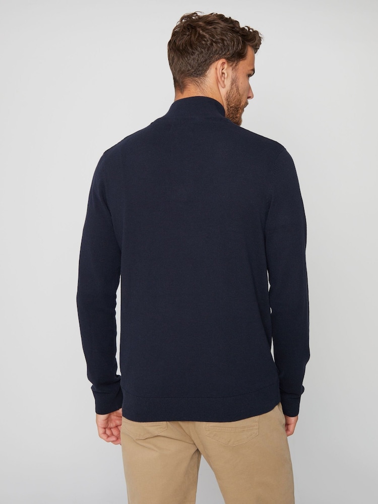 Threadbare Navy Rib Detail Knitted Quarter Zip Jumper - Image 2 of 4