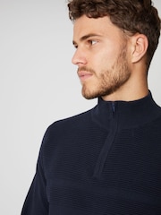 Threadbare Navy Rib Detail Knitted Quarter Zip Jumper - Image 4 of 4