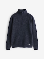 Mornarica - Pleten pulover s četrtinsko zadrgo Threadbare - Slika 5 iz 5