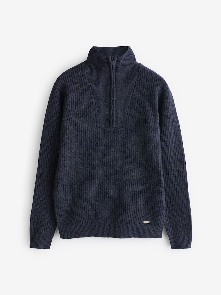 Mornarica - Pleten pulover s četrtinsko zadrgo Threadbare - Slika 5 iz 5