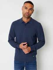Threadbare Aqua Blue Long Sleeve Textured Knit Polo Collar Jumper - Image 1 of 4