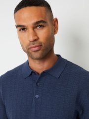 Threadbare Aqua Blue Long Sleeve Textured Knit Polo Collar Jumper - Image 4 of 4