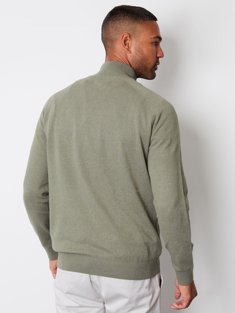 Threadbare Green Textured Knit Quarter Zip Jumper - Image 2 of 4