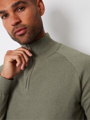 Threadbare Green Textured Knit Quarter Zip Jumper - Image 4 of 4