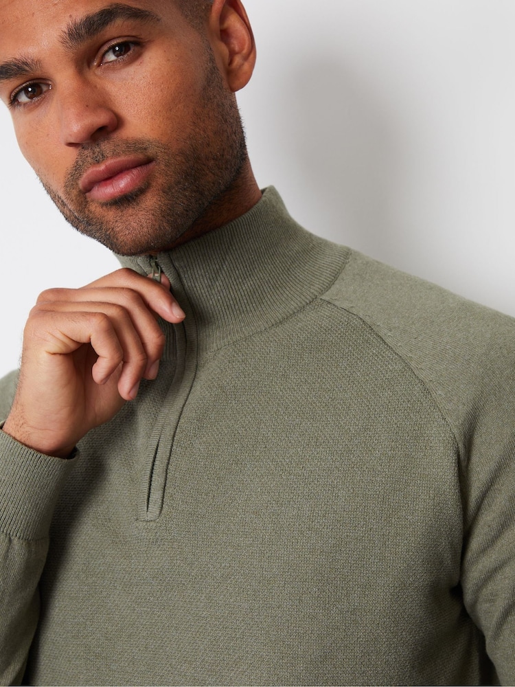 Threadbare Green Textured Knit Quarter Zip Jumper - Image 4 of 4