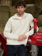 Threadbare Natural Quarter Zip Knitted Jumper - Image 1 of 4