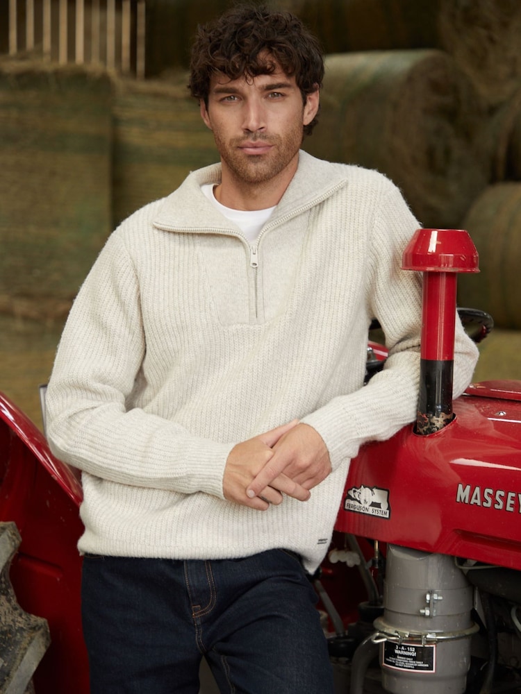 Threadbare Natural Quarter Zip Knitted Jumper - Image 1 of 4