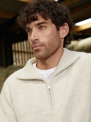 Threadbare Natural Quarter Zip Knitted Jumper - Image 4 of 4