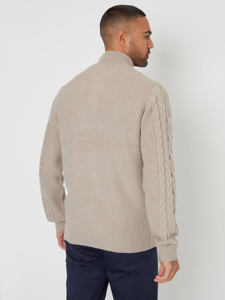 لون محايد - كنزة تحتوي على الصوف محبوكة بتصميم مجدول بربع سحّاب من Threadbare - صورة 2 من 4 لون محايد - كنزة تحتوي على الصوف محبوكة بتصميم مجدول بربع سحّاب من Threadbare - صورة 2 من 4