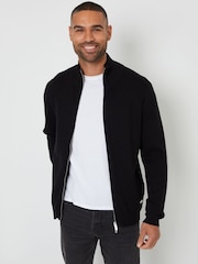 Черный - Threadbare Zip-Through Funnel Neck Knitted Cardigan - Image 1 of 5