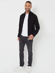 Черный - Threadbare Zip-Through Funnel Neck Knitted Cardigan - Image 3 of 5
