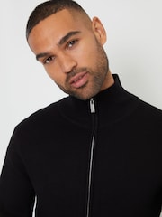 Черный - Threadbare Zip-Through Funnel Neck Knitted Cardigan - Image 4 of 5