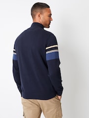 Threadbare Navy Blue Colourblock Quarter Zip Knitted 100% Cotton Jumper - Image 2 of 4