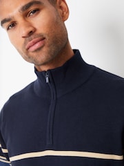 Threadbare Navy Blue Colourblock Quarter Zip Knitted 100% Cotton Jumper - Image 4 of 4