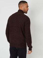 Threadbare Brown Textured Quarter Zip Jumper With Wool - Image 2 of 4