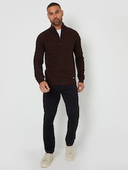Threadbare Brown Textured Quarter Zip Jumper With Wool - Image 3 of 4