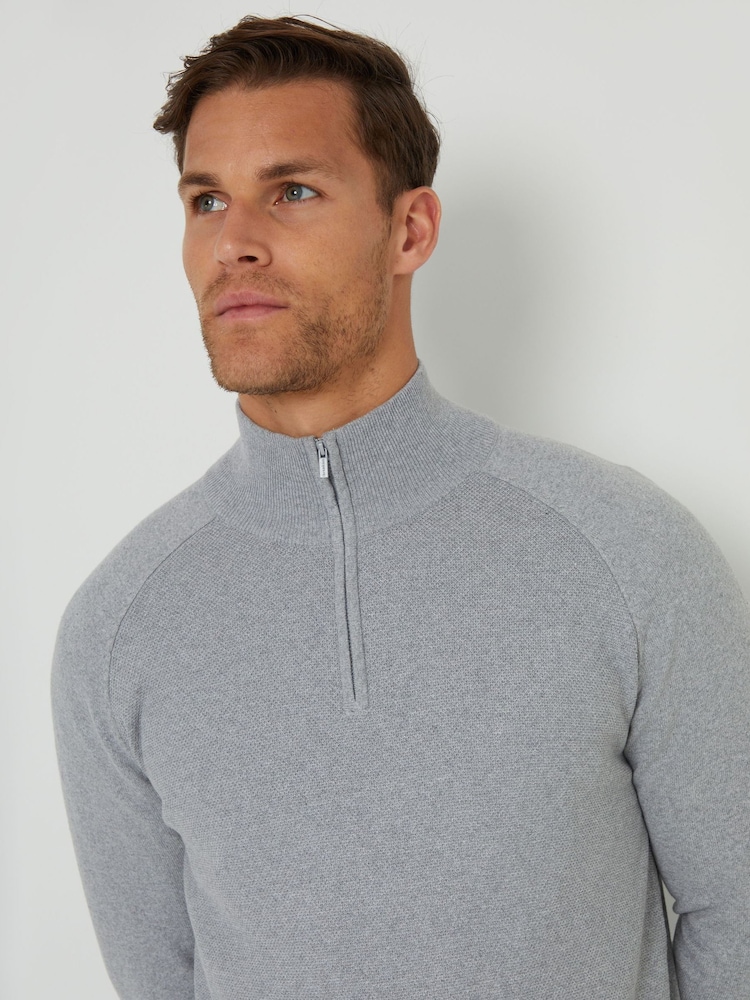 Threadbare Grey Textured Knit Quarter Zip Jumper - Image 4 of 4 Threadbare Grey Textured Knit Quarter Zip Jumper - Image 4 of 4