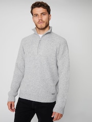 siva - Pleten pulover s četrtinsko zadrgo Threadbare - Slika 1 iz 5