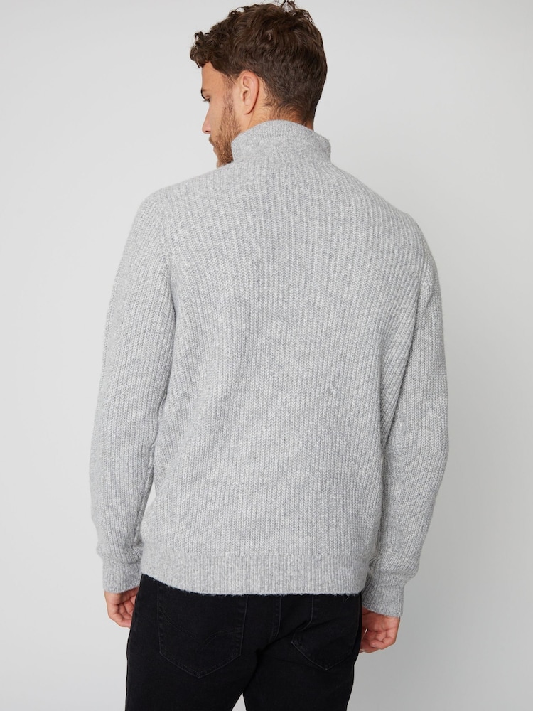 siva - Pleten pulover s četrtinsko zadrgo Threadbare - Slika 2 iz 5