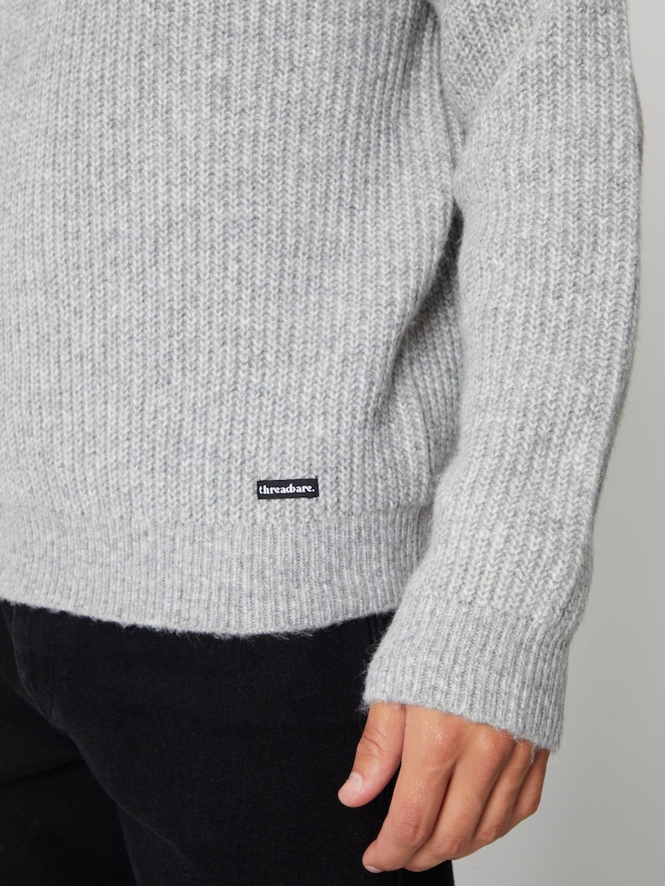siva - Pleten pulover s četrtinsko zadrgo Threadbare - Slika 5 iz 5