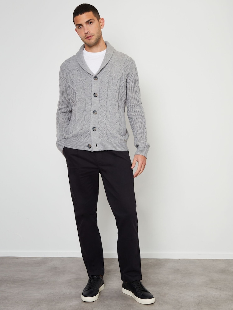 Threadbare Grey Cable Knit Shawl Collar Cardigan With Wool - Image 3 of 4