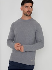 Threadbare Grey Textured Stripe Knitted Crew Neck Jumper - Image 1 of 5