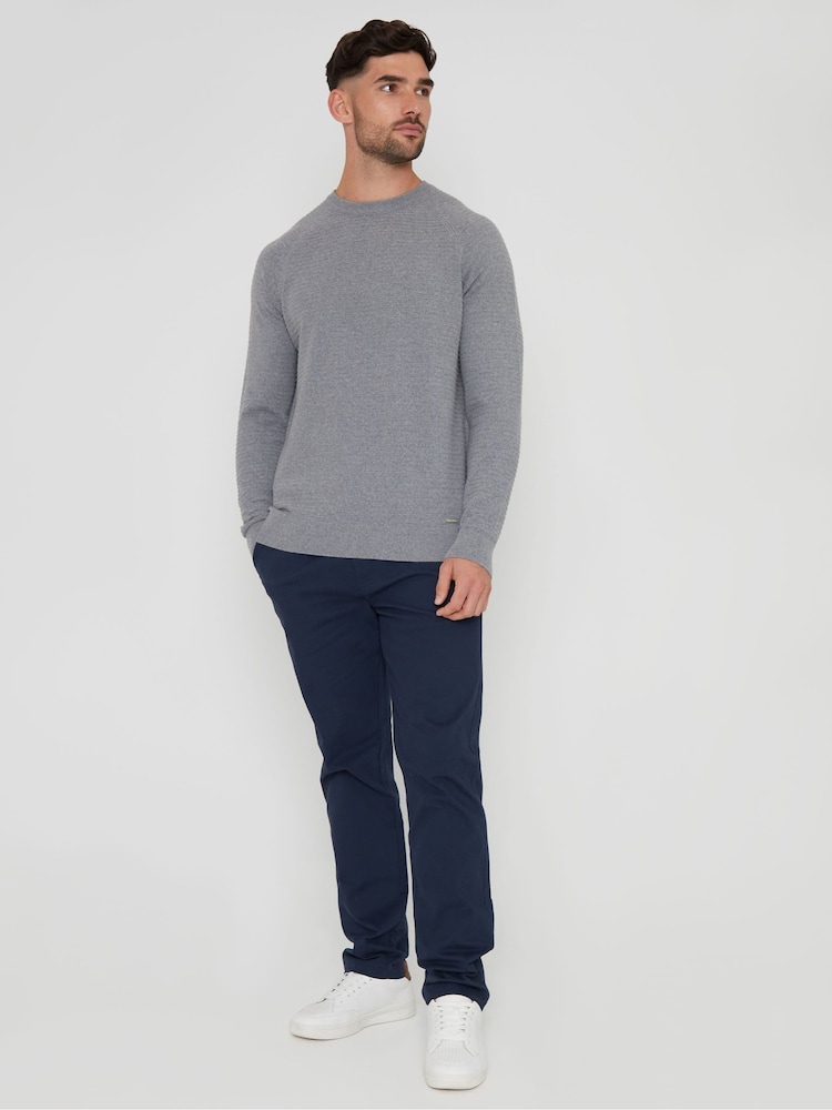Threadbare Grey Textured Stripe Knitted Crew Neck Jumper - Image 3 of 5