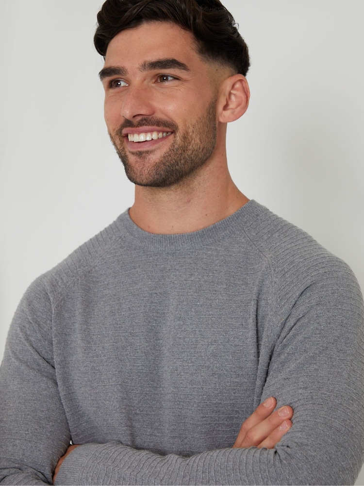Threadbare Grey Textured Stripe Knitted Crew Neck Jumper - Image 4 of 5