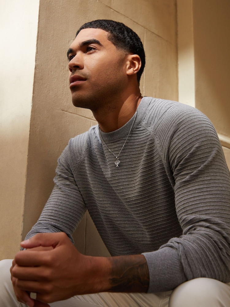 Threadbare Grey Textured Stripe Knitted Crew Neck Jumper - Image 5 of 5