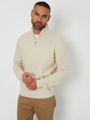 Threadbare Dark Brown Textured Quarter Zip Jumper With Wool - Image 1 of 4