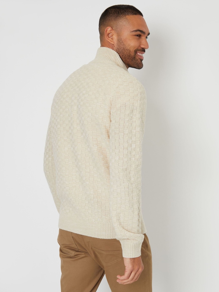 Threadbare Dark Brown Textured Quarter Zip Jumper With Wool - Image 2 of 4
