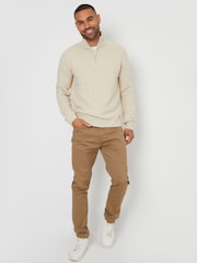 Threadbare Dark Brown Textured Quarter Zip Jumper With Wool - Image 3 of 4