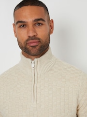 Threadbare Dark Brown Textured Quarter Zip Jumper With Wool - Image 4 of 4