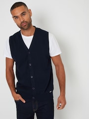 Threadbare Navy 100% Cotton Button Up Knitted Waistcoat - Image 1 of 4