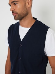 Threadbare Navy 100% Cotton Button Up Knitted Waistcoat - Image 2 of 4
